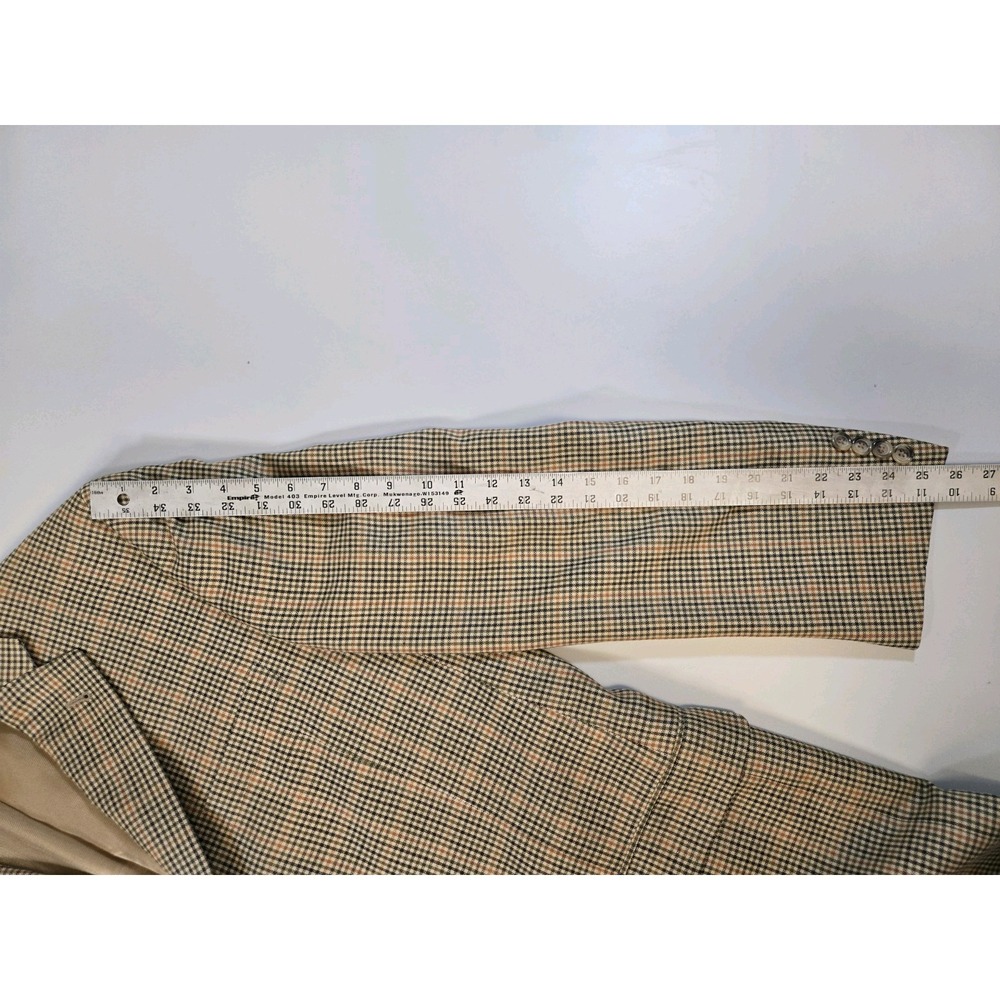 Burberry Men's Silk Wool 3 Btn Blazer Gold Brn Plaid Size 42 Lng Hole In Lining - Picture 13 of 16